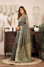 Thumbnail for Jyoti Fashion Women's Grey Khadi Cotton Zari Woven Saree with Blouse - Distacart