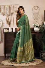Thumbnail for Jyoti Fashion Women's Bottle Green Khadi Cotton Zari Woven Saree with Blouse - Distacart