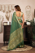 Thumbnail for Jyoti Fashion Women's Bottle Green Khadi Cotton Zari Woven Saree with Blouse - Distacart
