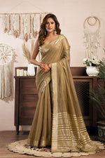 Thumbnail for Jyoti Fashion Women's Beige Khadi Cotton Zari Woven Saree with Blouse - Distacart