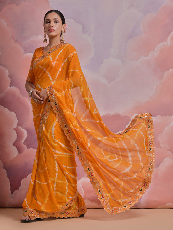 Jyoti Fashion Women's Mustard Coding Sequence Georgette Saree with Blouse - Distacart