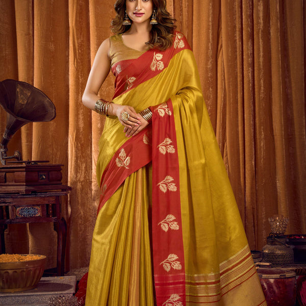 Jyoti Fashion Women's Parrot Green Soft Tissue Zari Woven Saree with Blouse - Distacart