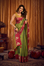 Thumbnail for Jyoti Fashion Women's Green Soft Tissue Zari Woven Saree with Blouse - Distacart