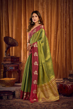 Thumbnail for Jyoti Fashion Women's Green Soft Tissue Zari Woven Saree with Blouse - Distacart