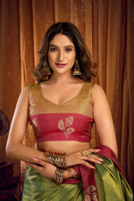 Thumbnail for Jyoti Fashion Women's Green Soft Tissue Zari Woven Saree with Blouse - Distacart