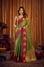 Thumbnail for Jyoti Fashion Women's Green Soft Tissue Zari Woven Saree with Blouse - Distacart