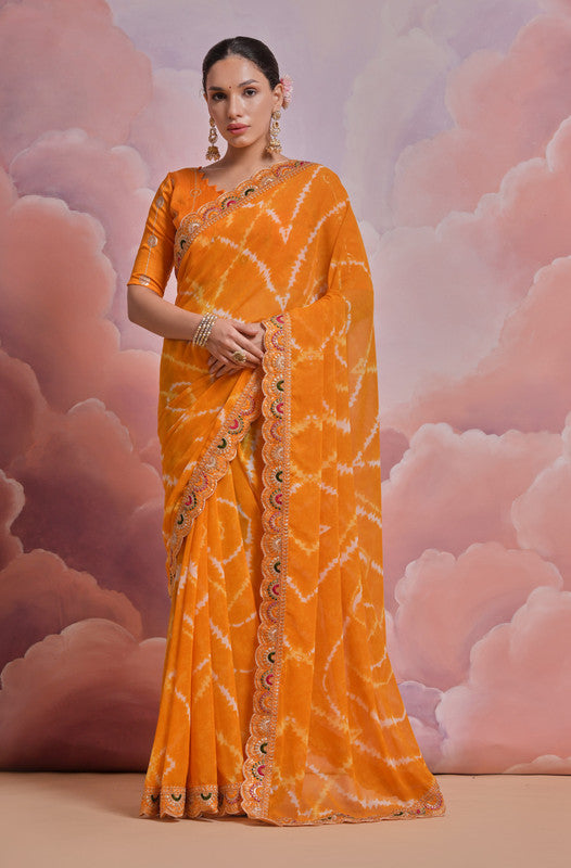 Jyoti Fashion Women's Mustard Coding Sequence Georgette Saree with Blouse - Distacart