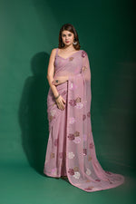 Thumbnail for Jyoti Fashion Women's Pink Sequence Georgette Saree with Blouse - Distacart