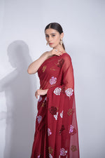 Thumbnail for Jyoti Fashion Women's Maroon Sequence Georgette Saree with Blouse - Distacart