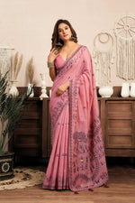 Thumbnail for Jyoti Fashion Women's Pink Modal Art Silk Warli Work Saree with Blouse - Distacart