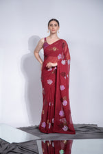 Thumbnail for Jyoti Fashion Women's Maroon Sequence Georgette Saree with Blouse - Distacart