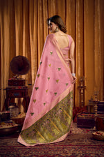 Thumbnail for Jyoti Fashion Women's Pink Khadi Cotton Mina Work Saree with Blouse - Distacart