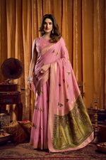 Thumbnail for Jyoti Fashion Women's Pink Khadi Cotton Mina Work Saree with Blouse - Distacart