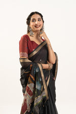 Thumbnail for Jyoti Fashion Women's Black Soft Muga Cotton Zari Woven Saree with Blouse - Dista