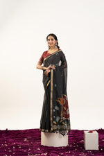 Thumbnail for Jyoti Fashion Women's Black Soft Muga Cotton Zari Woven Saree with Blouse - Dista