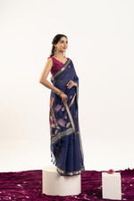 Thumbnail for Jyoti Fashion Women's Navy Blue Soft Muga Cotton Zari Woven Saree with Blouse - Dista