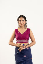 Thumbnail for Jyoti Fashion Women's Navy Blue Soft Muga Cotton Zari Woven Saree with Blouse - Dista