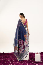 Thumbnail for Jyoti Fashion Women's Navy Blue Soft Muga Cotton Zari Woven Saree with Blouse - Dista
