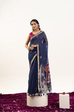 Thumbnail for Jyoti Fashion Women's Navy Blue Soft Muga Cotton Zari Woven Saree with Blouse - Dista