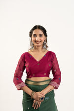 Thumbnail for Jyoti Fashion Women's Bottle Green Soft Muga Cotton Zari Woven Saree with Blouse - Dista