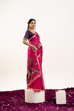Thumbnail for Jyoti Fashion Women's Pink Soft Muga Cotton Zari Woven Saree with Blouse - Dista