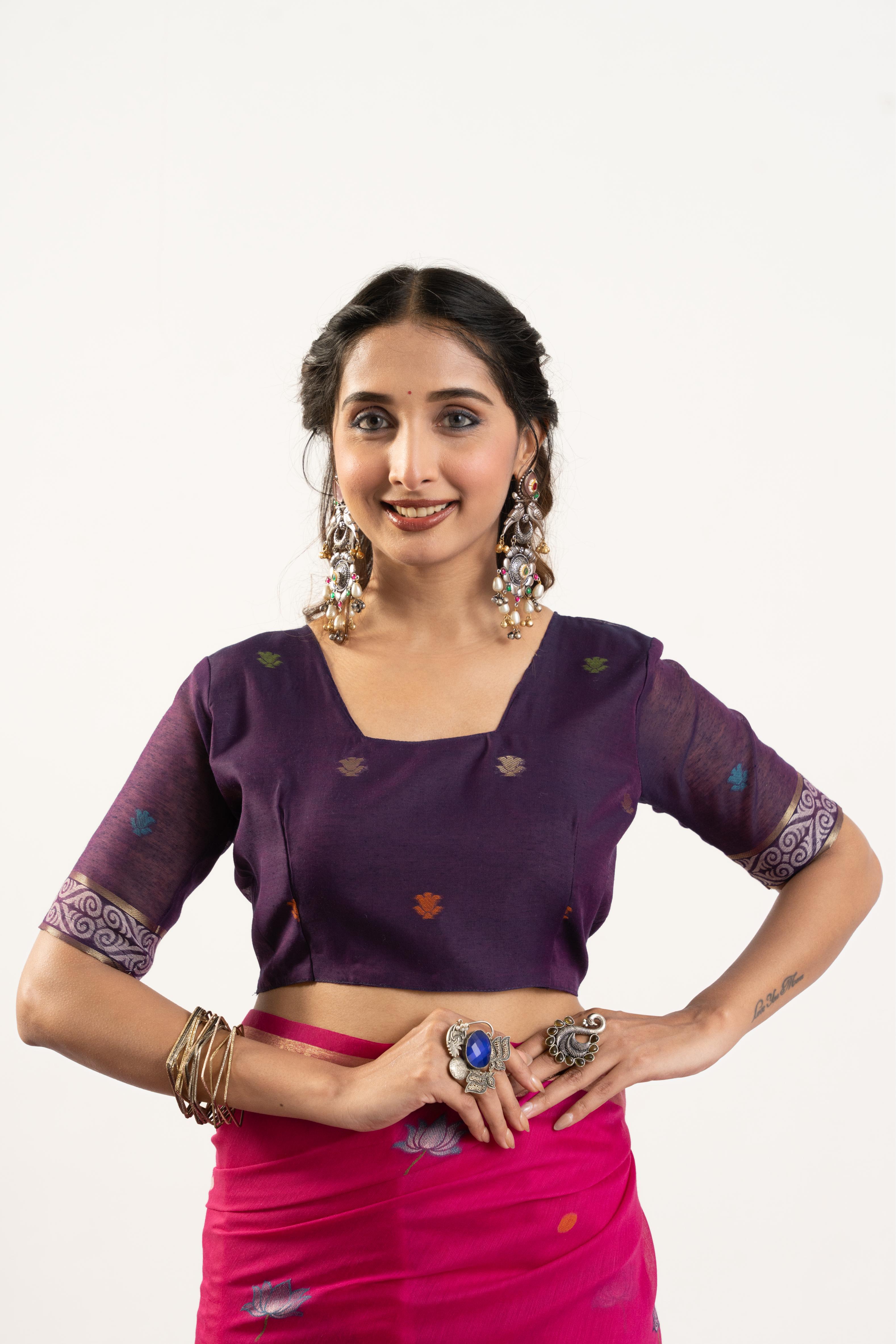 Jyoti Fashion Women's Pink Soft Muga Cotton Zari Woven Saree with Blouse - Dista