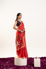 Thumbnail for Jyoti Fashion Women's Red Soft Muga Cotton Zari Woven Saree with Blouse - Dista