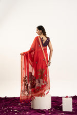 Thumbnail for Jyoti Fashion Women's Red Soft Muga Cotton Zari Woven Saree with Blouse - Dista