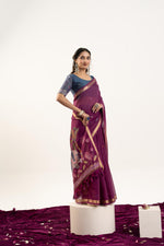 Thumbnail for Jyoti Fashion Women's Wine Soft Muga Cotton Zari Woven Saree with Blouse - Dista