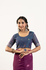 Thumbnail for Jyoti Fashion Women's Wine Soft Muga Cotton Zari Woven Saree with Blouse - Dista