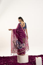 Thumbnail for Jyoti Fashion Women's Wine Soft Muga Cotton Zari Woven Saree with Blouse - Dista
