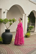 Thumbnail for Jyoti Fashion Women's Pink Soft Jute Linen Silk Zari Woven Saree with Blouse - Dista