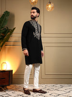 Thumbnail for Jyoti Fashion Men's Black Armani Lachka Sequins Embroidered Kurta with Pajama - Distacart
