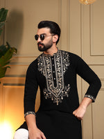 Thumbnail for Jyoti Fashion Men's Black Armani Lachka Sequins Embroidered Kurta with Pajama - Distacart