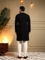 Thumbnail for Jyoti Fashion Men's Black Armani Lachka Sequins Embroidered Kurta with Pajama - Distacart