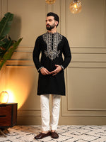 Thumbnail for Jyoti Fashion Men's Black Armani Lachka Sequins Embroidered Kurta with Pajama - Distacart
