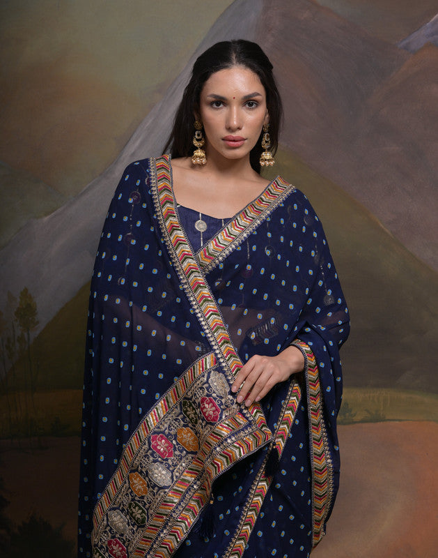 Jyoti Fashion Women's Navy Blue Coding Sequence Georgette Saree with Blouse - Distacart