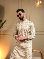Thumbnail for Jyoti Fashion Men's Cream Royal Silk Sequins Embroidered Kurta with Pajama - Distacart