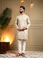 Thumbnail for Jyoti Fashion Men's Cream Royal Silk Sequins Embroidered Kurta with Pajama - Distacart