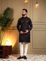 Thumbnail for Jyoti Fashion Men's Black Royal Silk Sequins Embroidered Kurta with Pajama - Dista