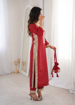 Thumbnail for Jyoti Fashion Maroon Natural Crepe Real Mirror Lace Work Designer Kurta Set with Batwa - Distacart