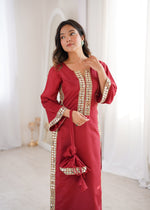 Thumbnail for Jyoti Fashion Maroon Natural Crepe Real Mirror Lace Work Designer Kurta Set with Batwa - Distacart