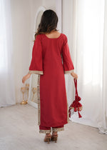 Thumbnail for Jyoti Fashion Maroon Natural Crepe Real Mirror Lace Work Designer Kurta Set with Batwa - Distacart