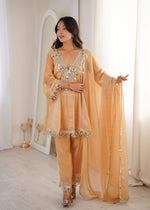 Thumbnail for Jyoti Fashion Beige Fendy Embroidered Designer Kurta Set With Dupatta - Distacart