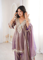 Thumbnail for Jyoti Fashion Purple Fendy Embroidered Designer Kurta Set With Dupatta - Distacart
