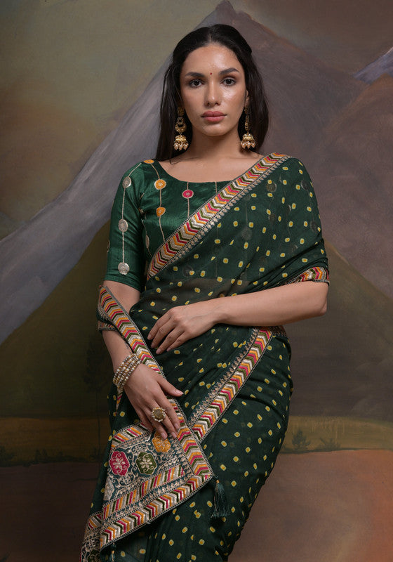 Jyoti Fashion Women's Bottle Green Coding Sequence Georgette Saree with Blouse - Distacart
