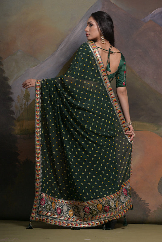 Jyoti Fashion Women's Bottle Green Coding Sequence Georgette Saree with Blouse - Distacart