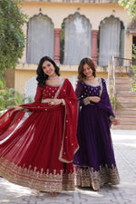 Thumbnail for Jyoti Fashion Maroon & Purple Faux Blooming Embroidered Combo Anarkali Set With Dupatta - Distacart