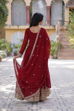 Thumbnail for Jyoti Fashion Maroon Faux Blooming Embroidered Anarkali Set With Dupatta - Distacart