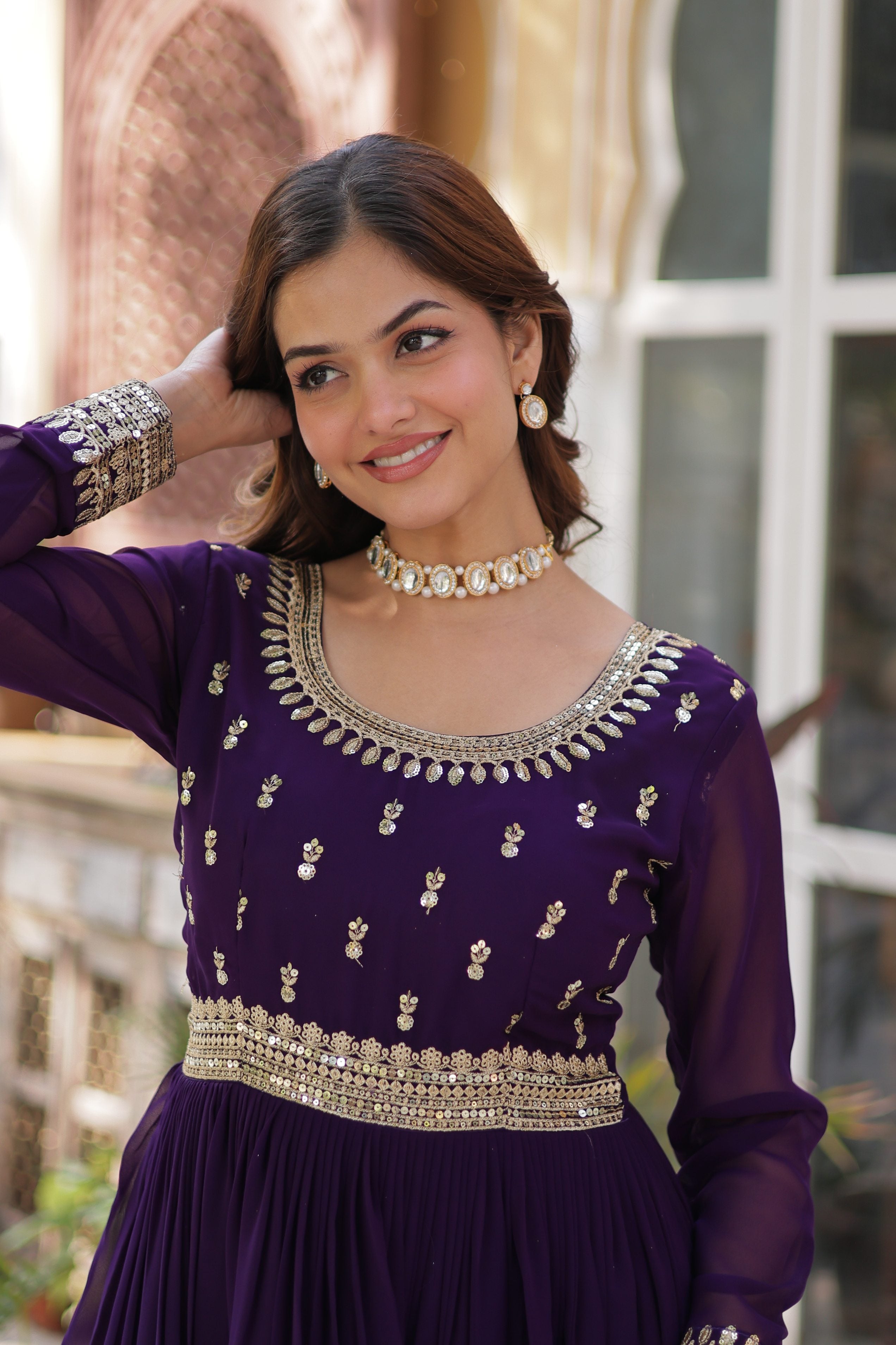 Jyoti Fashion Purple Faux Blooming Embroidered Anarkali Set With Dupatta - Distacart